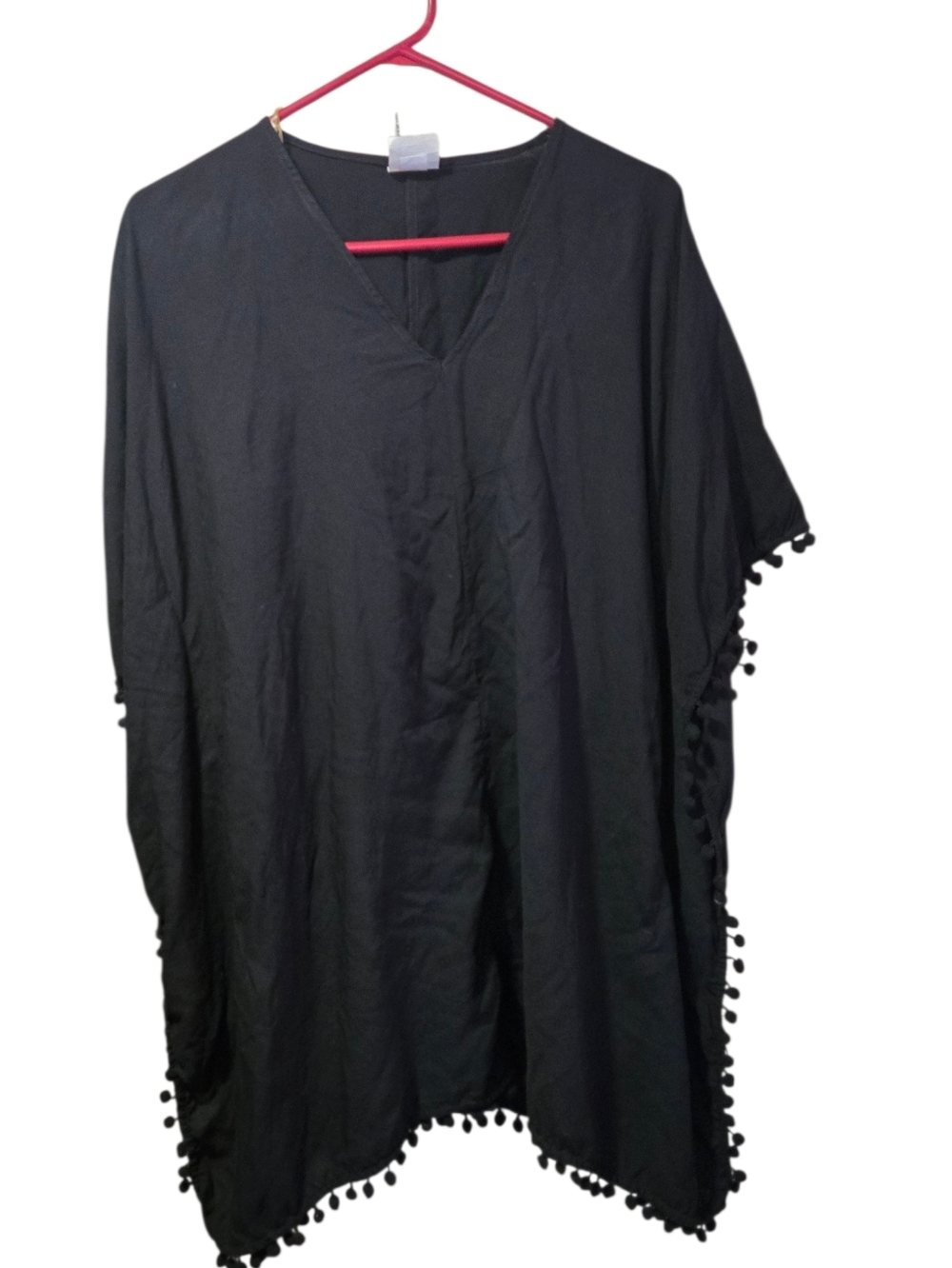 O'Rageous, Black Pom-Pom Trim V-Neck Poncho